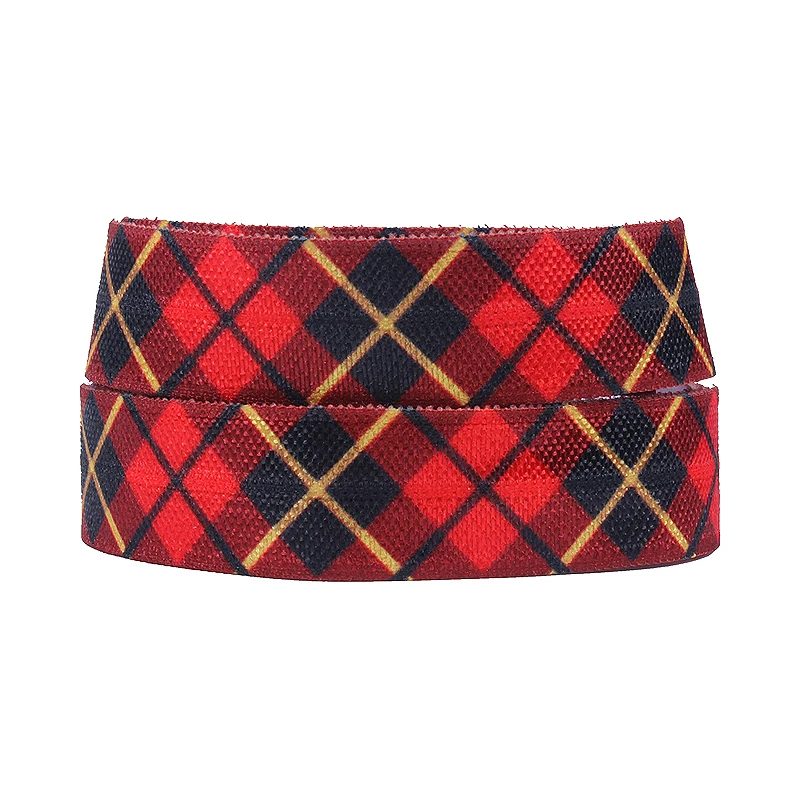 

FLRA FOE 5/8" Red Plaid elastic ribbon, Fold Over Elastic, FOE ribbon for Christmas hairband