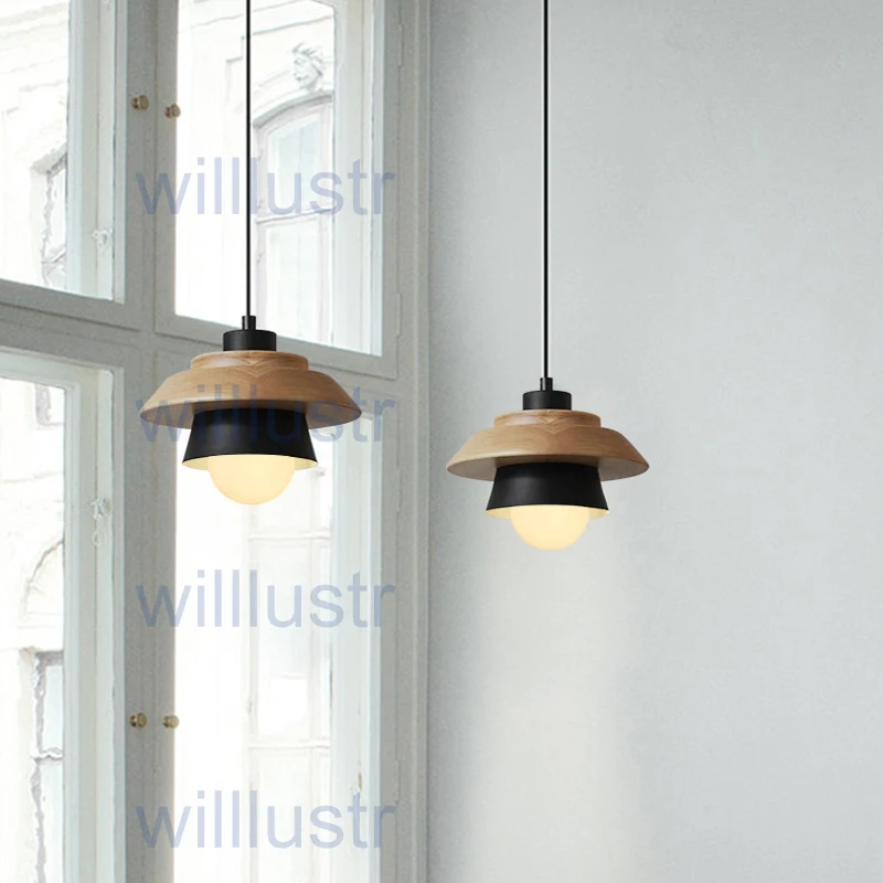 

Macaron Metal Pendant Lamp - Pink Green Art Deco Suspension Natural Wood Ceiling Chandelier Modern Lighting Design