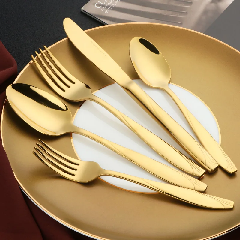 Flatware Set 5Pcs/ Gold European Dinnerware knife 304 Stainless Steel Western Golden Cutlery Kitchen Luxury Tableware Dinner Set