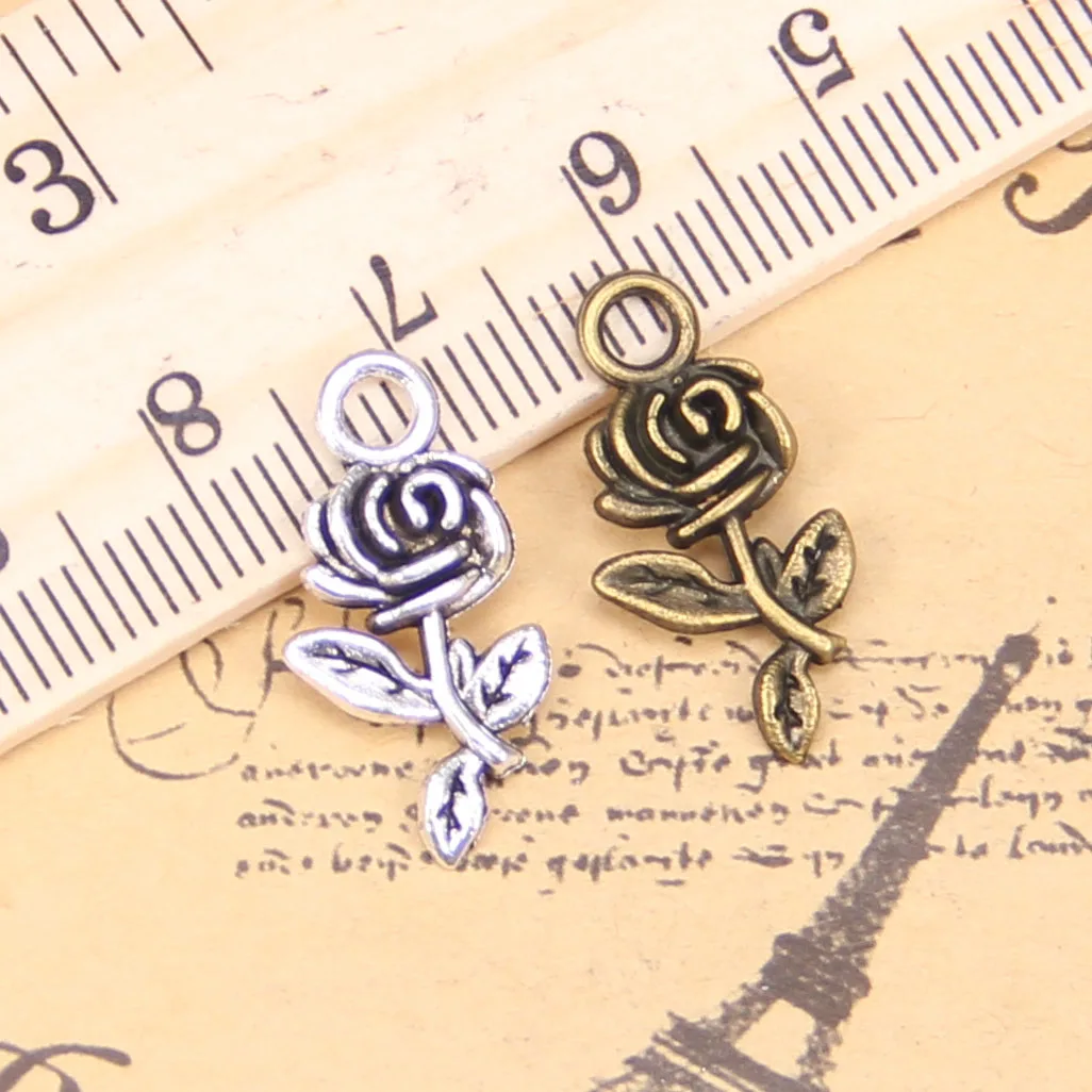 145pcs Charms For Jewelry Making flower rose 21mm Antique Silver Plated Pendants DIY Handmake Tibetan Silver Bracelet Necklace