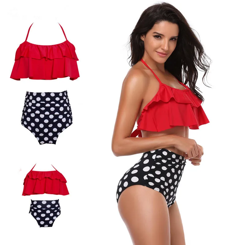 Mother Girl Swimming Clothing Women Beach Bikini Bathing Swimsuit Family Matching Swimwear Mother Daughter Beachwear DS29