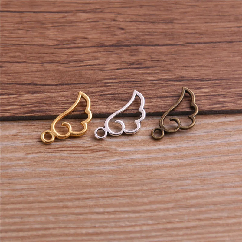 60PCS 9*18mm Metal Alloy Three Color Mini Hollow Wing Charms Pendants for Jewelry Making DIY Handmade Craft