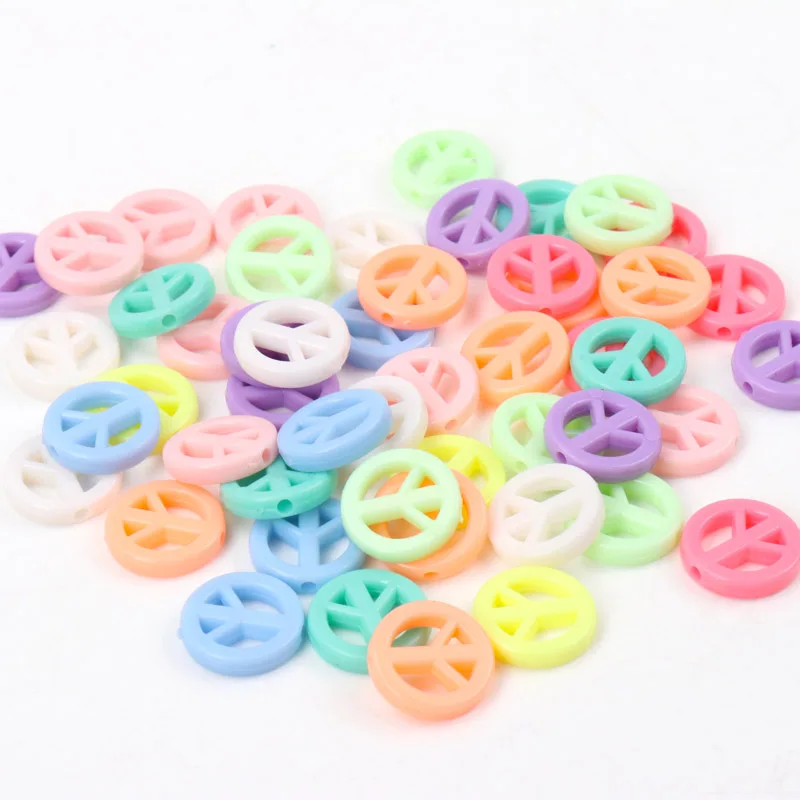 Peace mark Lucky Color Acrylic Round Spacer Loose Beads For Jewelry Handmade DIY Mixed 16mm 20mm 50PCS