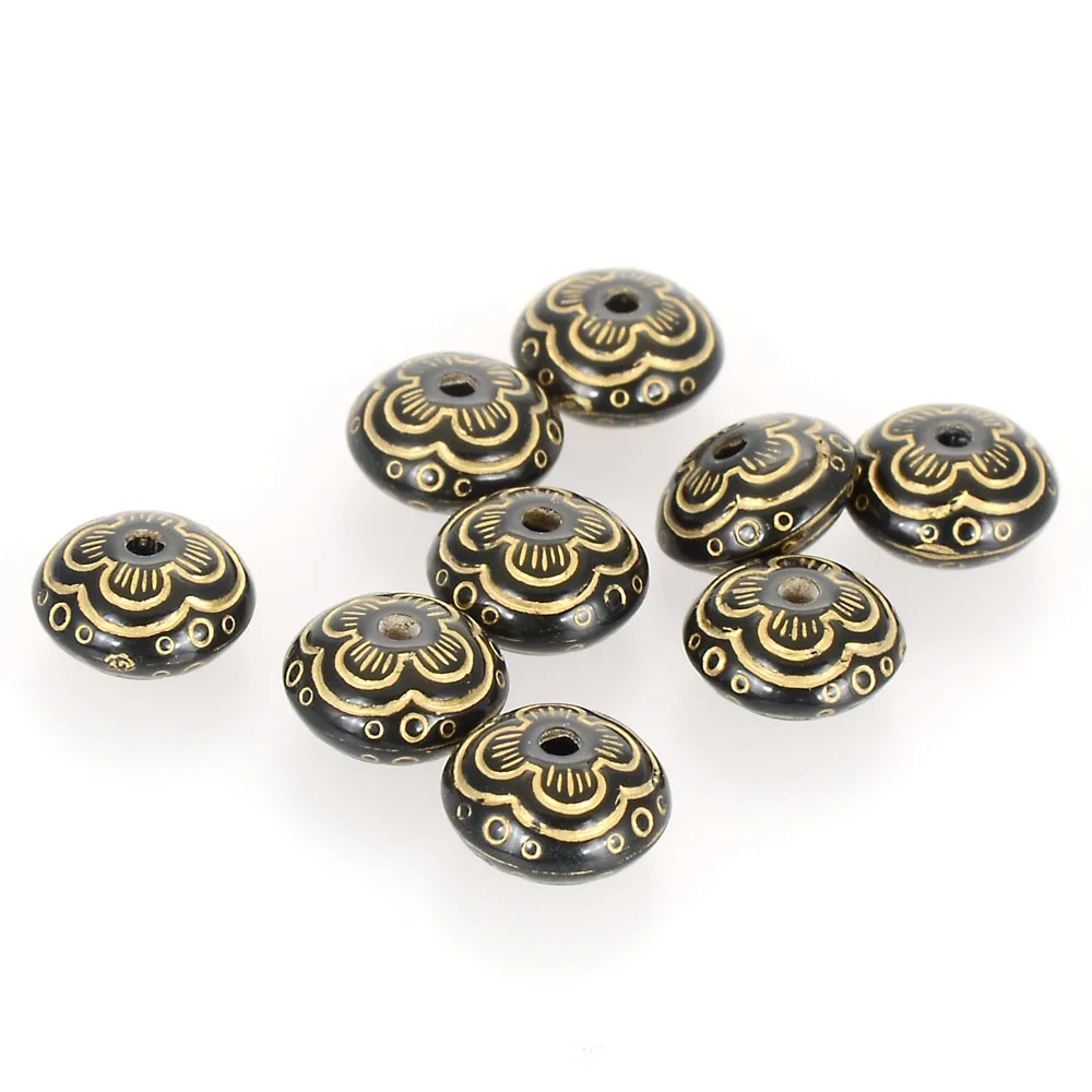 Miasol 20 Pcs Retro Vintage Stripe Round Plating Metal / Acrylic Antique Design Spacers Disc Beads For Diy Jewelry Making