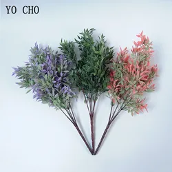 YO CHO Artificial Flowers 5forks 33CM Plastic Green Leaf Grass Plant for Home Garden Wedding Party Decorations Simulation Plants