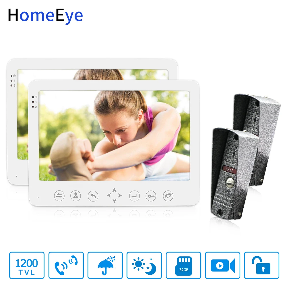 HomeEye 7'' Video Door Phone Video Intercom Hands-free Doorbell Waterproof Multi-languages OSD Menu 2-2 Security Access System