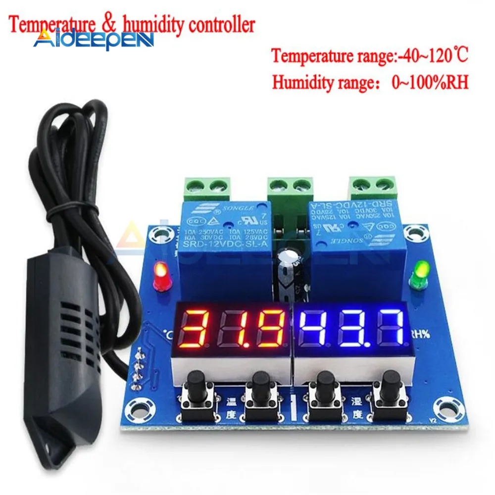 XH-M452 DC 12V LED Digital Thermostat Temperature Humidity Control Thermometer Hygrometer Controller Relay Module AM2301 Probe