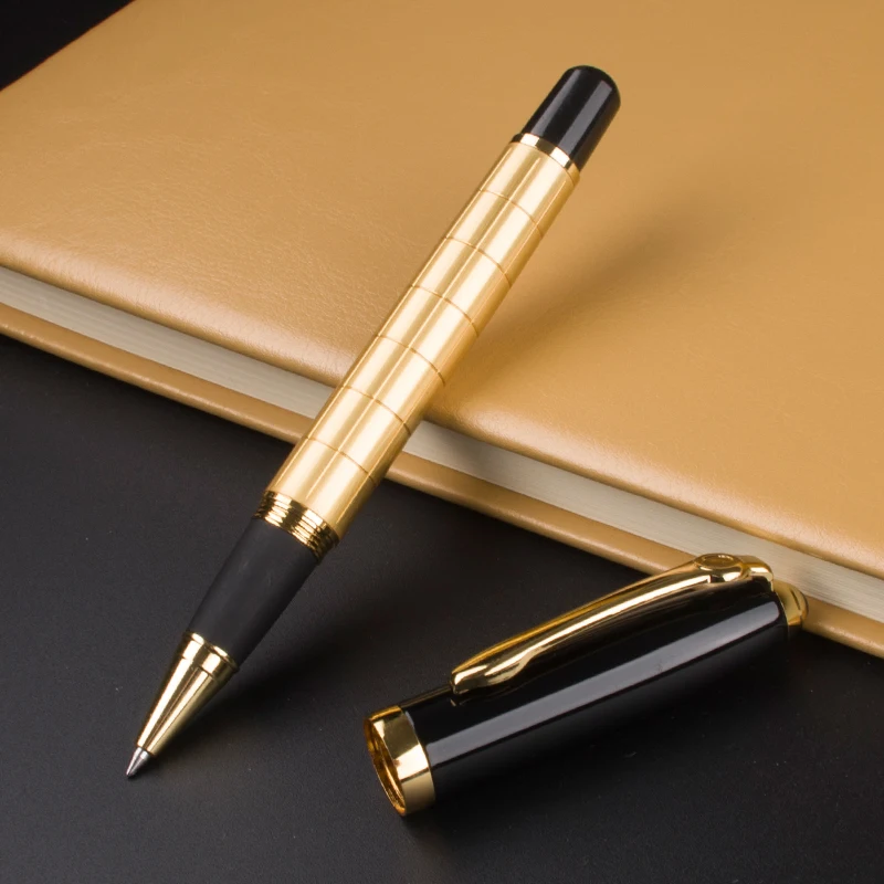 Luxury Golden cross Line Business office 0.5mm Nib Roller ball Pen New Metal Ballpoint Pen For Student Stationery Gif