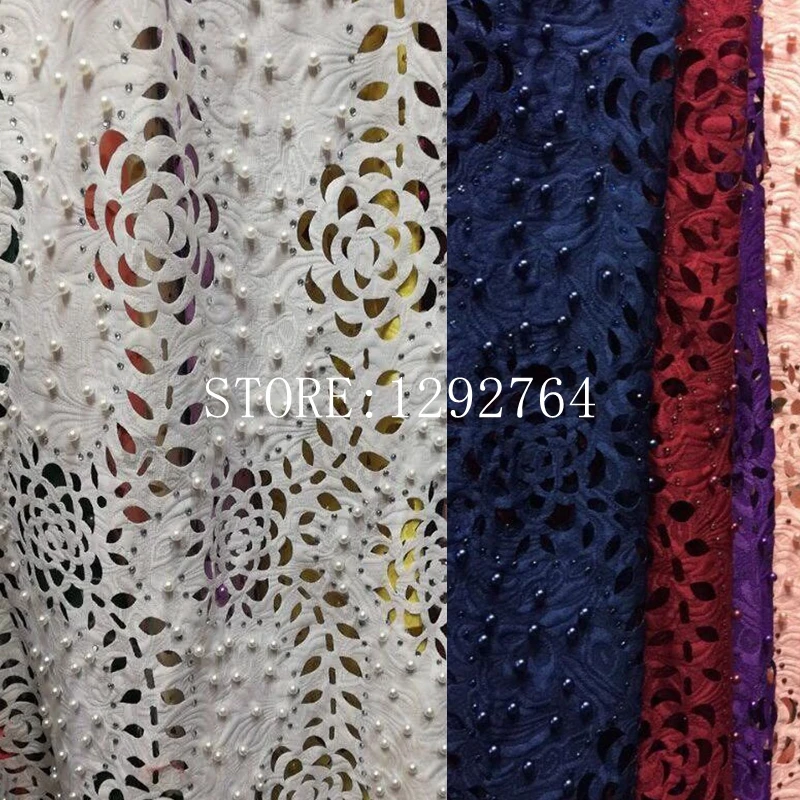 Fashion Laser white color Cutting Jacquard Fabric African Embroidery Lace Fabric For Party Origin GUIpure Cord Lace Material