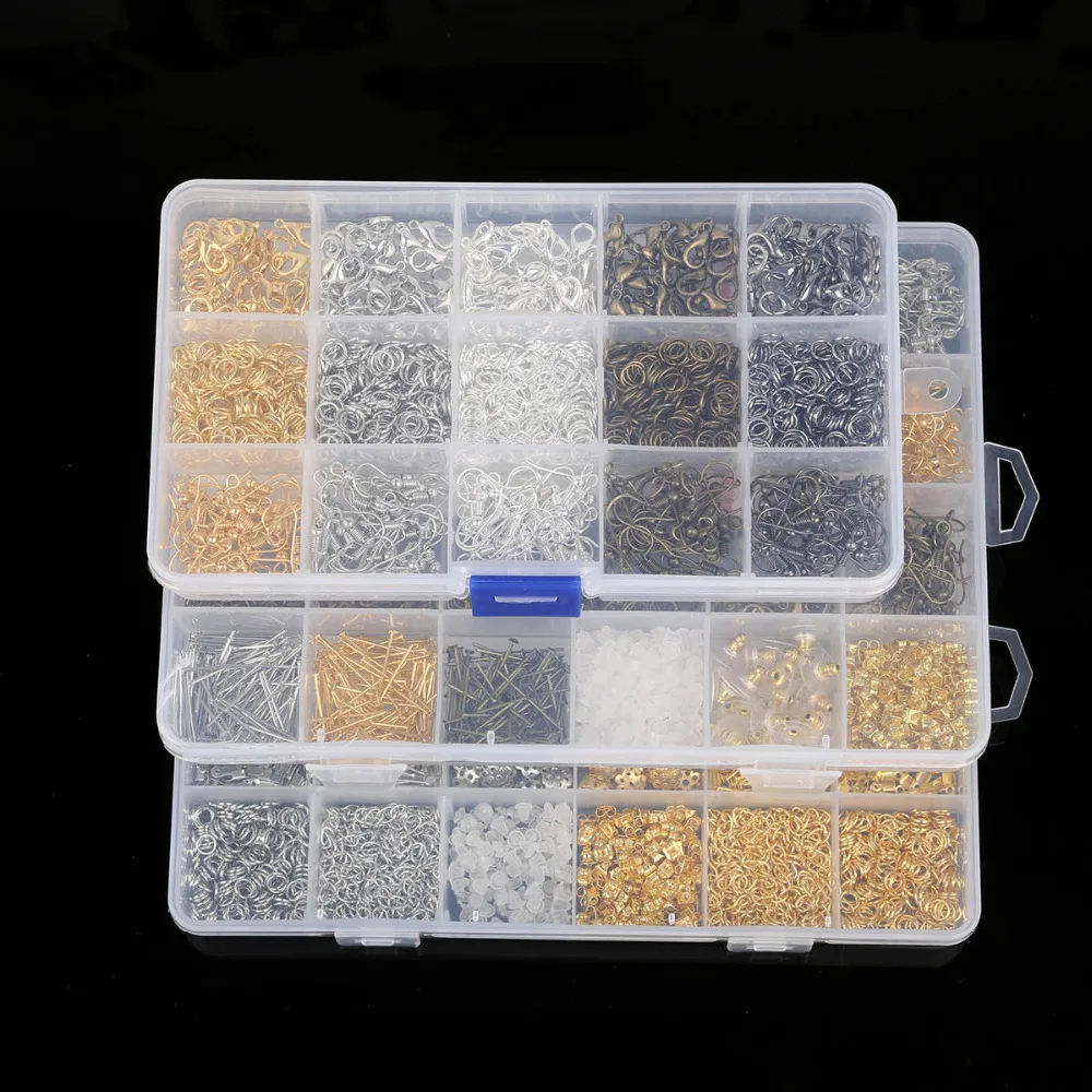 New!!! 15/24 lattice boxed Single ring/Lobster clasp/Ear hook/Receptacle/Needle clip/12pcs OPP bags For DIY Jewelry Findings