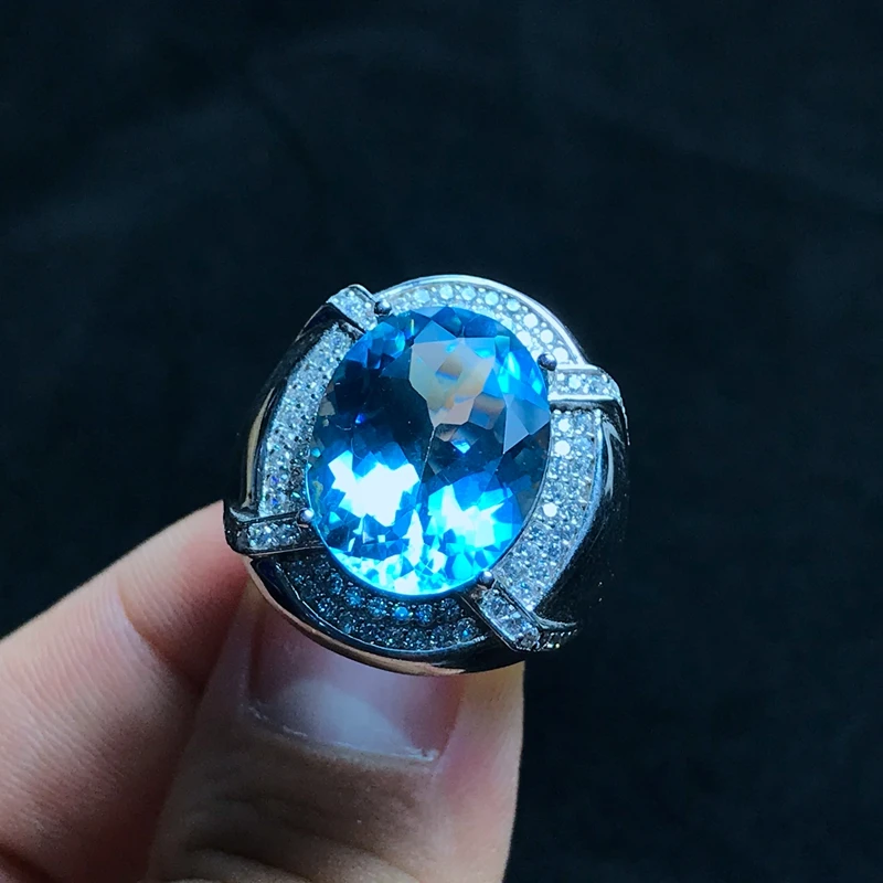 

Natural topaz men's ring, 925 silver, exquisite craftsmanship, large grain gems, beautiful colors