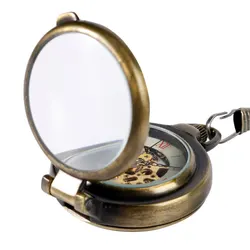 Orologio da tasca meccanico a carica manuale Cool 180 gradi custodia aperta copertura in vetro trasparente numeri romani catena Unisex regali di natale