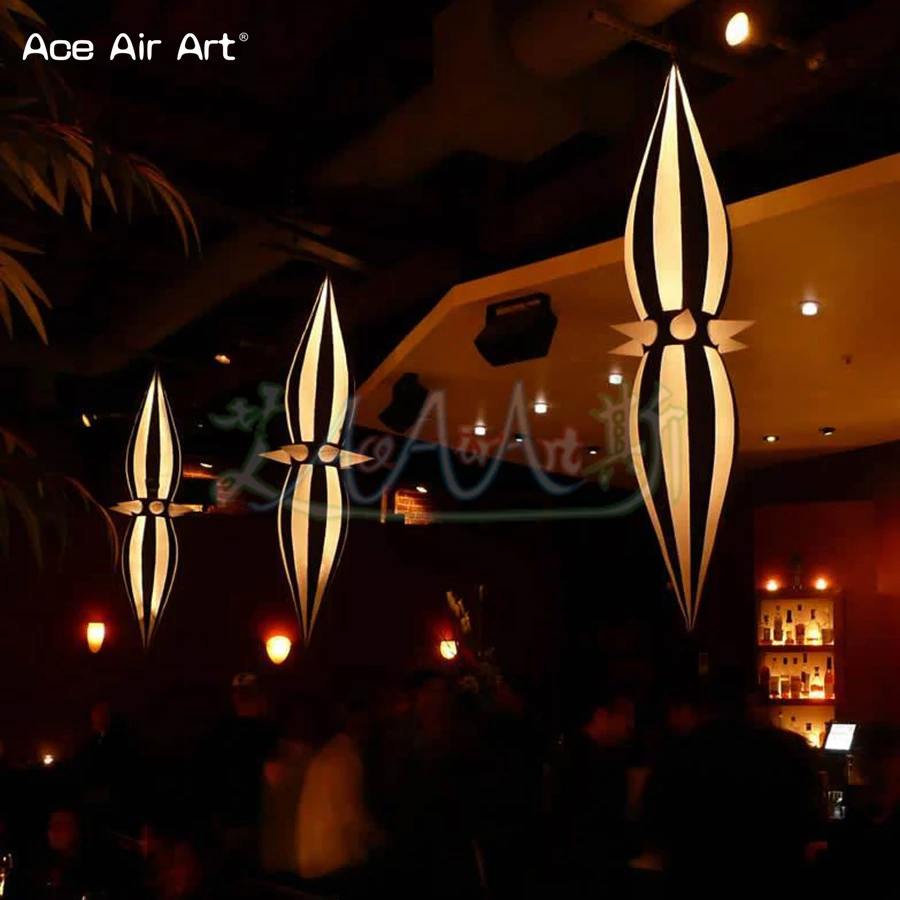 1.2m H Hanging Club Decor Inflatable Awl Black and White Stripe with Color Changing Lights for Bar/Pub and Public House