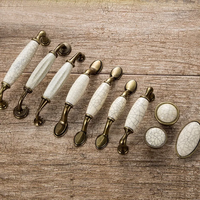 MELPulls-lèvent et poignées en céramique pour armoires et meubles en métal, fissure antique, cuisine vintage Foy