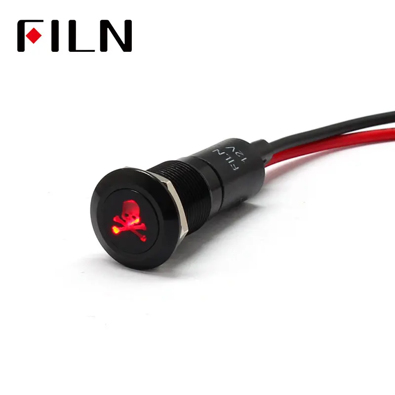 FILN 12mm Car dashboard  skull symbol led red yellow white blue green 12v led indicator light with 20cm cable