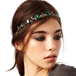 Luxury Green Crystal Wedding Headband Rhinestone Vintage Bridal Headpiece For Women Hair Accessories Pageant Punk Jewelry