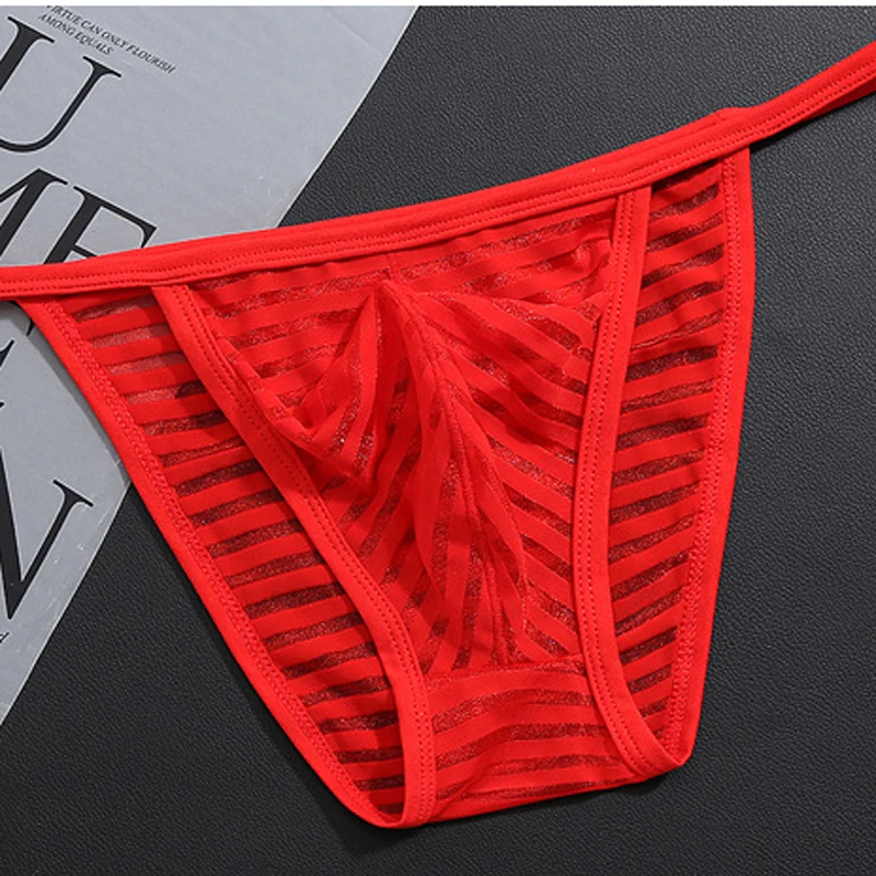 Underwear men Briefs Transparent Silk Striped Cueca Men Briefs Cheap Sexy Lingerie Sheer Slip Homme gay underwear 2019 hot Mens