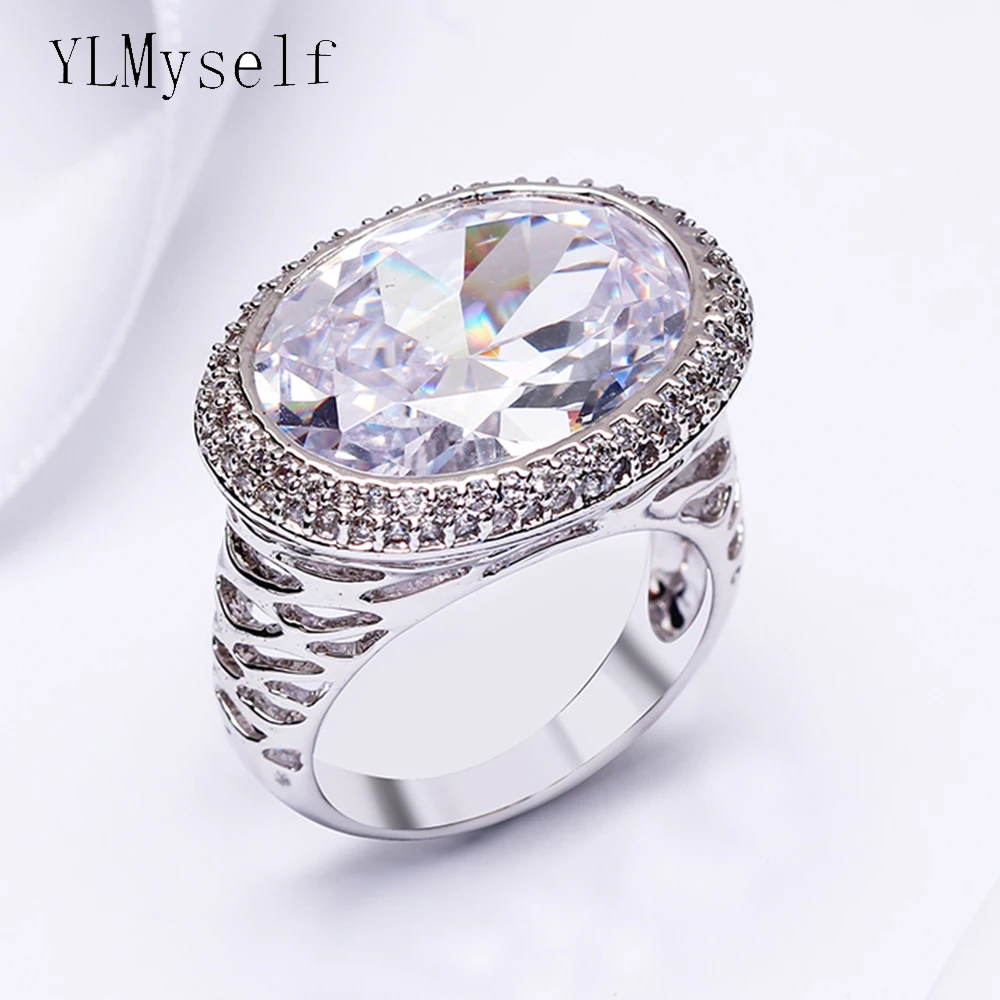 Bright rings Pave big oval stone crystal White/ Gold-color Luxury jewelry high quality female jewellery finger ring