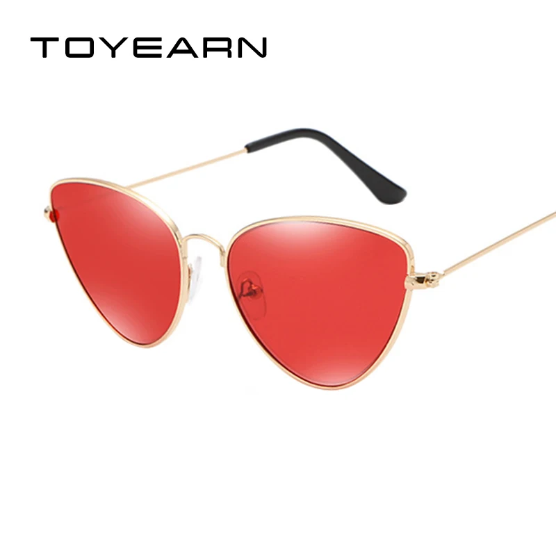 TOYEARN Vintage Sexy Ladies Cat Eye Sunglasses Women Fashion Clear Red Eyewear Metal Frame Sun Glasses For Female UV400