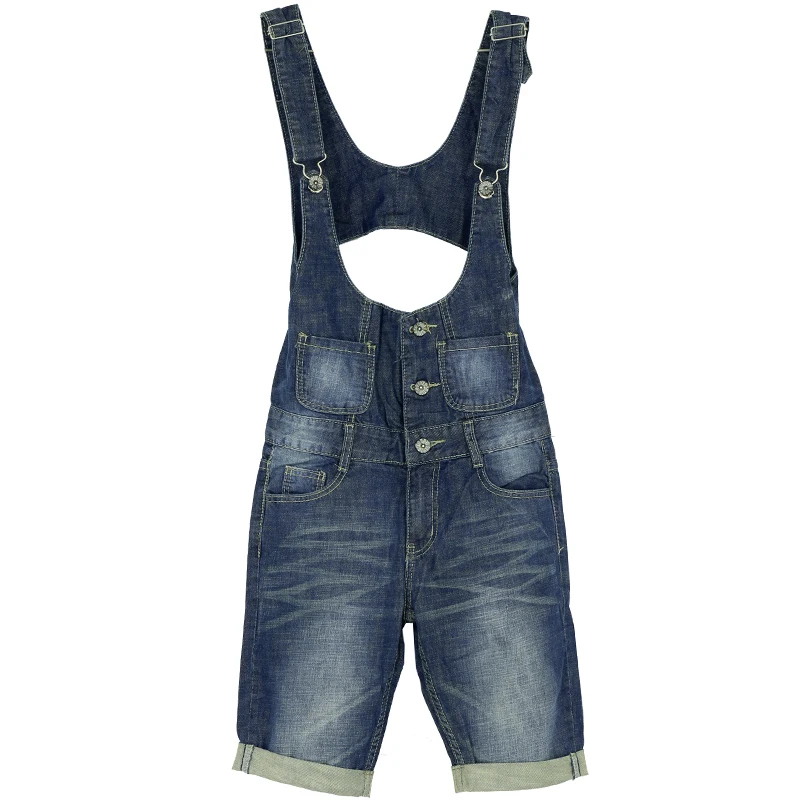 Freies Verschiffen 2021 Neue Mode Halbe Länge Denim Bib Hosen Sommer Overall Und Strampler Jeans Backless S-XL Hohe Qualität Overalls