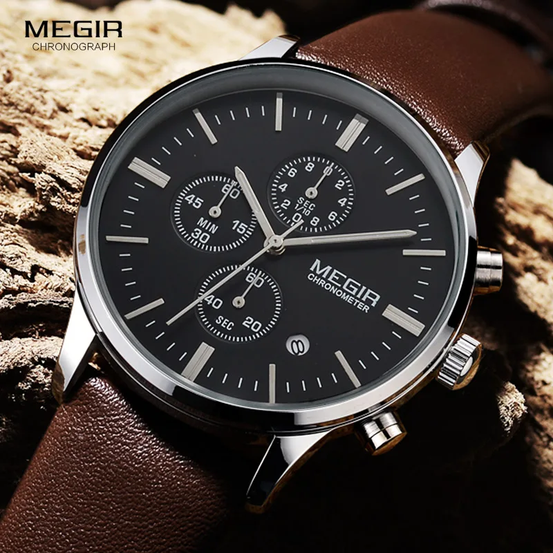 Megir – montre à quartz pour hommes, lumineuse, étanche, sport, business, bracelet en cuir, livraison gratuite, 2011