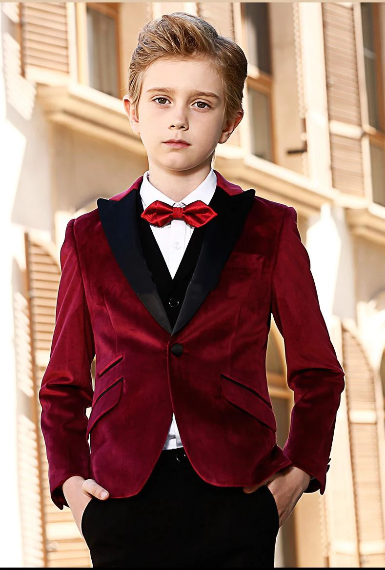 

One Button Peak Lapel Kid Complete Designer Handsome Boy Wedding Suit Boys' Attire Custom-made (Jacket+Pants+Tie+Vest)