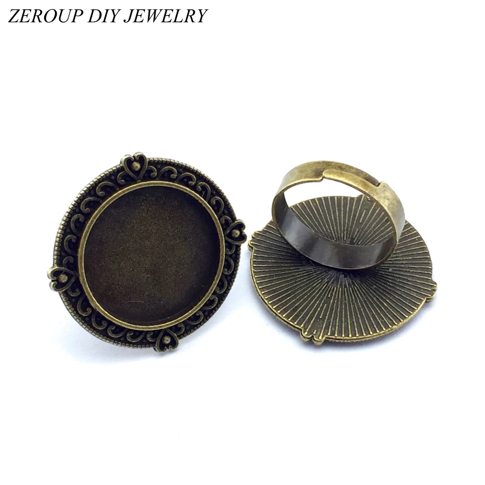 

ZEROUP 20mm 5pcs Ring Settings Antique Bronze Copper Plated Adjustable Round Glass Cabochon Blank Base Supplies for Jewelry F60