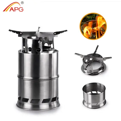 APG Folding wood gasifier Stainless Steel Solidified Alcohol Stove Backpacking Survival Firewood Burning Cooking System