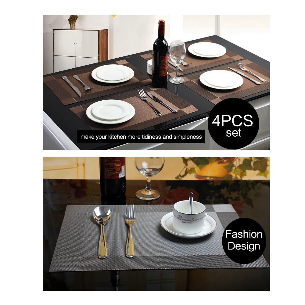 WHQ 4 Pcs/lot Placemat fashion pvc dining table mat disc pads bowl pad coasters waterproof table cloth pad slip-resistant pad