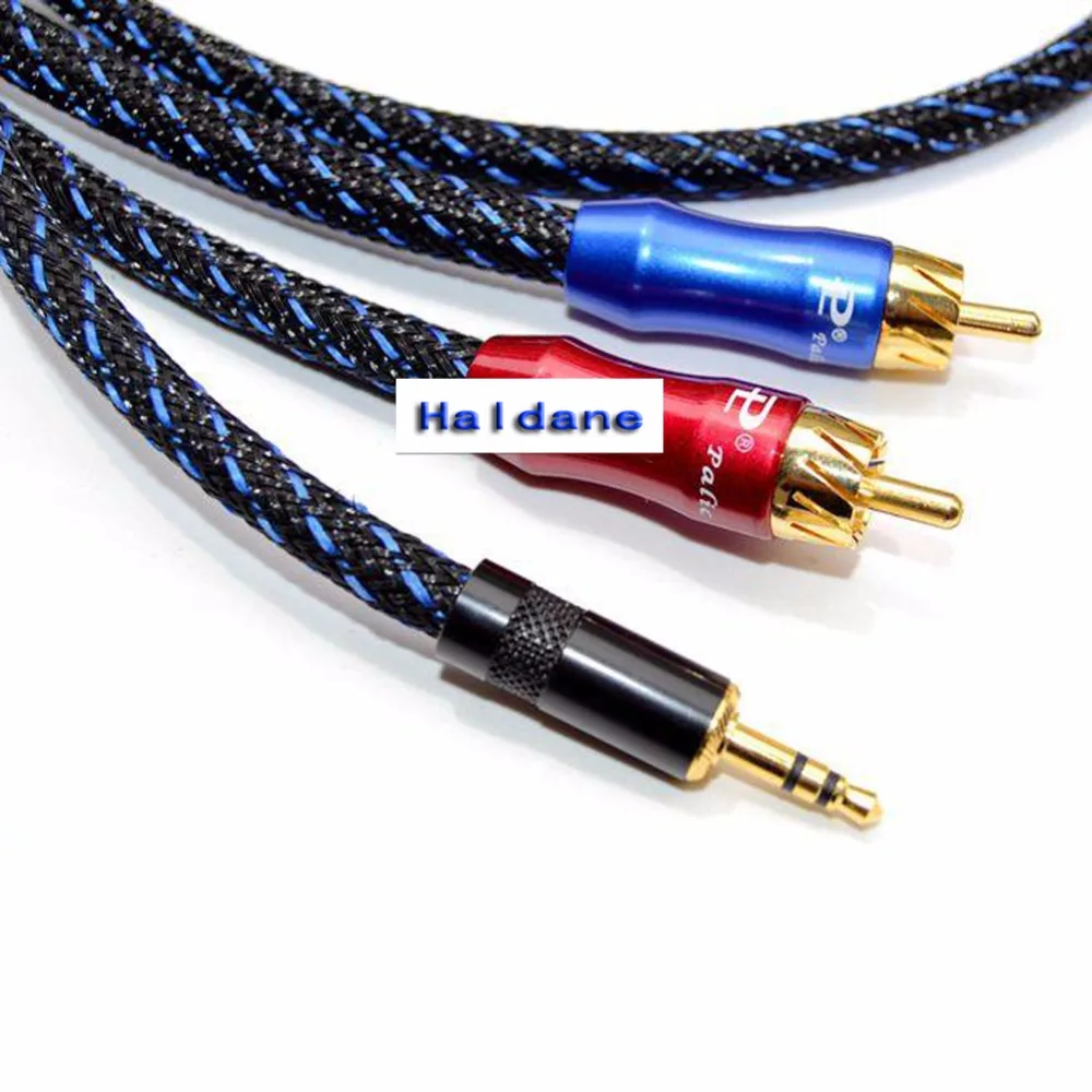 Cable adaptador de Audio Haldane macho a 2 RCA macho, 3,5mm, 5N 99.99% OFC, Cable de Audio de cobre