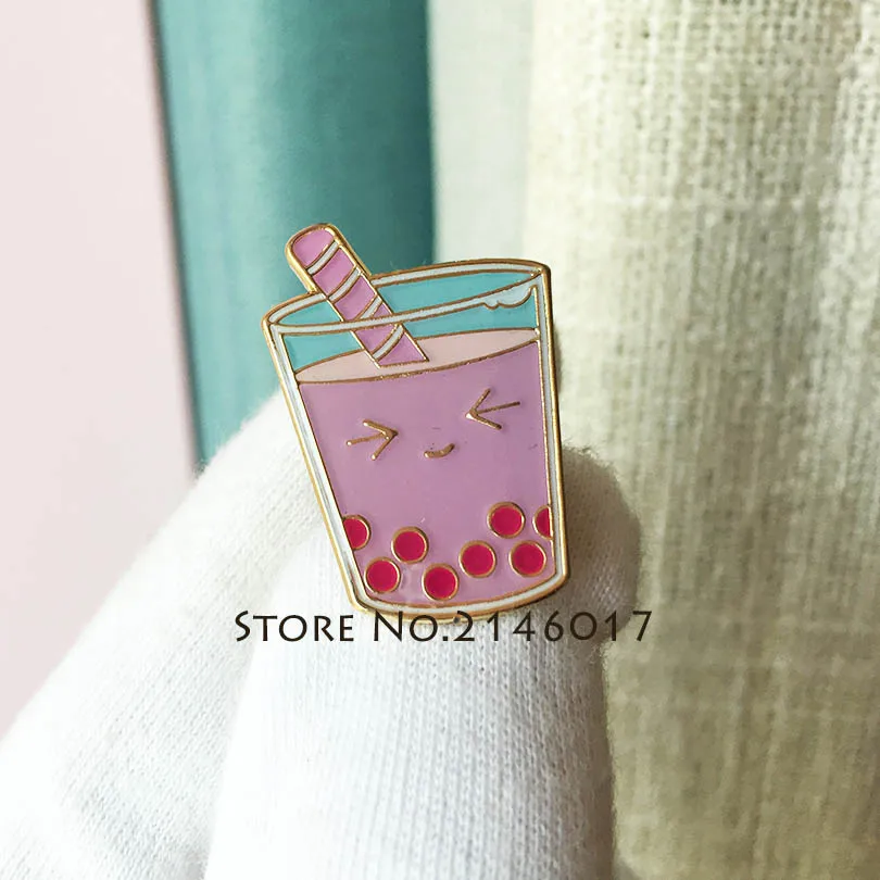 100pc Custom Pin Brooch Strawberry Bubble Tea Badge Cute Kawaii Food Drink Pink Smile Boba Milk Tea Cu-Tea Soft Enamel Lapel Pin