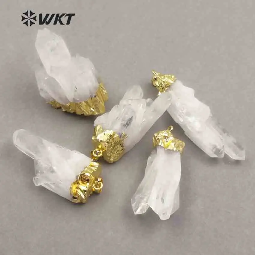 WT-P206 Wholesale White Cluster Crystal Quartz Pendant Irregular Shape Healing Quartz With Gold Capped For Women Pendant