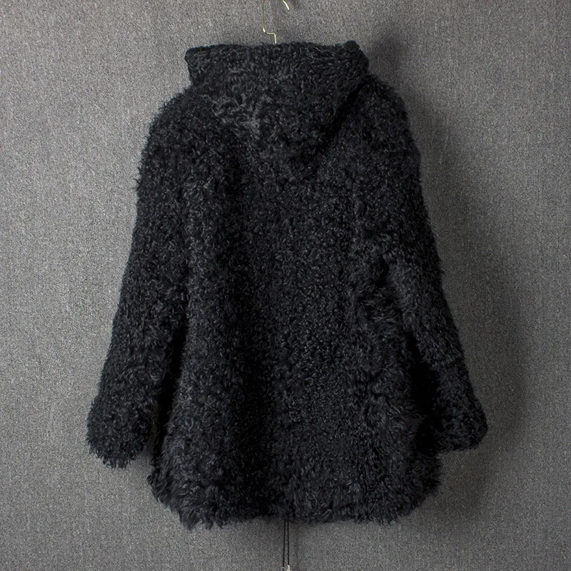 With Fur Hood winter jacket women  High grade zipper wool jacket