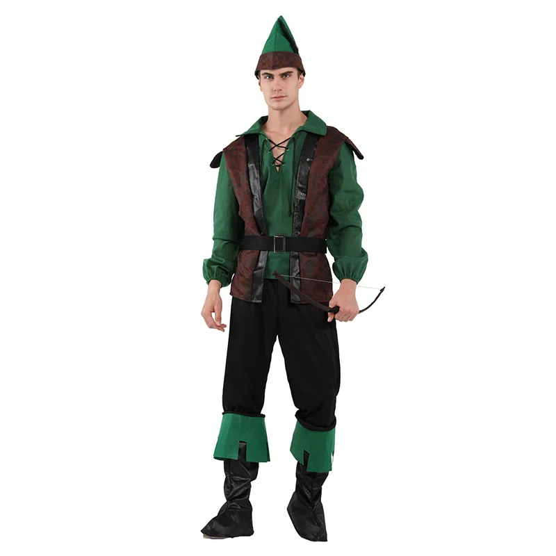 HUIHONSHE Hot Adult Men Halloween Cosplay Costume Hunter Performance Clothing Forest Prince Clothing Party