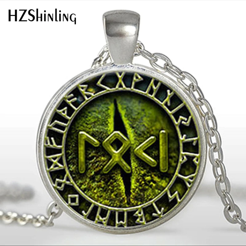 2018 New Fashion Vintage Snake Eye Loki Petite Written in Rune Pendant Jewelry Glass Cabochon Necklace HZ1