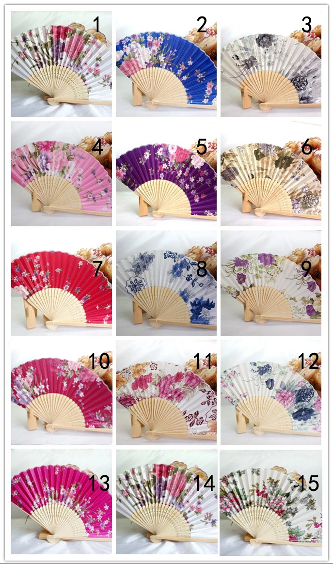 New Chinese Japanese Vintage Fancy Folding Fan Hand Wooden Lace Silk Flower Dance Fans Party Supplies For Gift 200 PCS