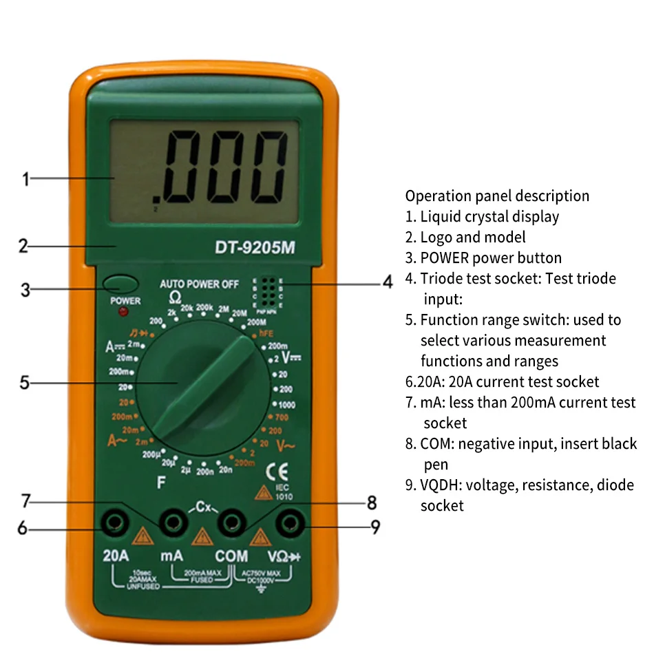 Professional LCD Digital Multimeter เครื่องทดสอบดิจิตอลที่ดีที่สุด DT9205M มือถือหน้าจอขนาดใหญ่พร้อม Buzzer DMM Meter dt9205a อัพเกรด