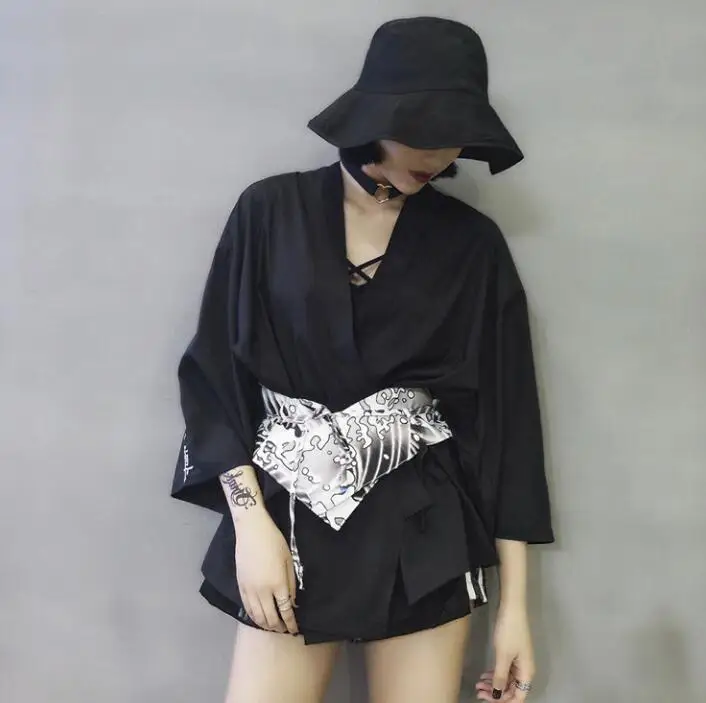 Japanese Kimono Summer Cardigan Kimono Yukata Woman Man Black Summer Loose Handsome Outer Garment