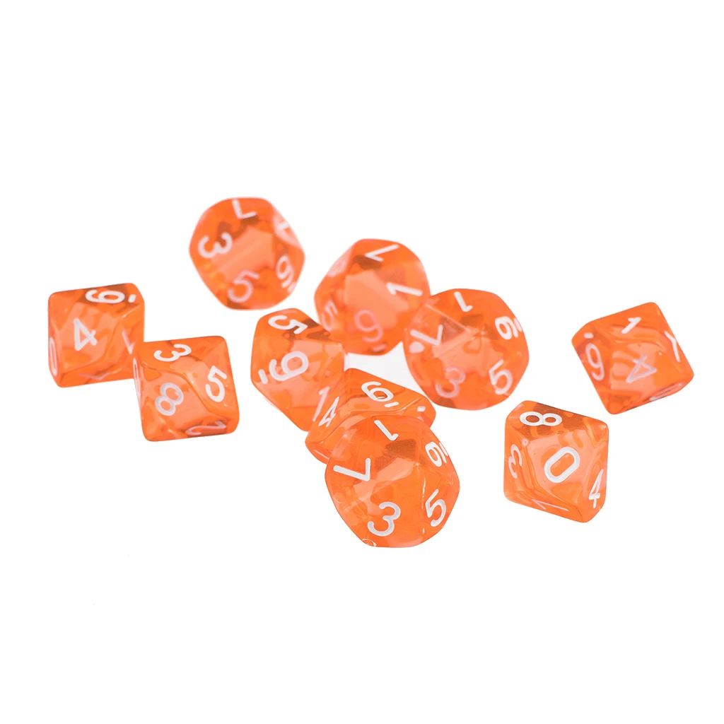 3 cm Plastic D10 Ten Sided Gem Dice for RPG Dungeons Dragons Games Set of 10 Dice Orange