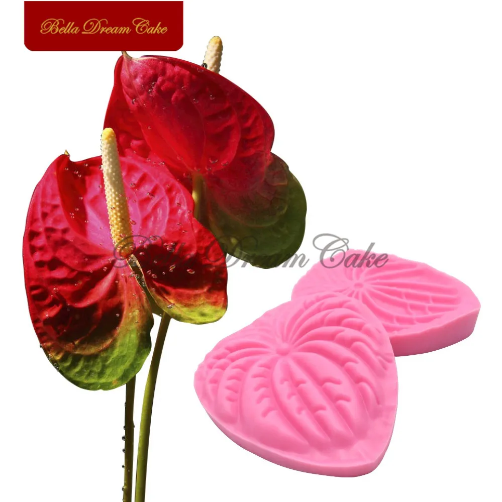 Big Size Anthurium Andraeanum kwiat Veiner formy silikonowe forma do masy kremówka Sugarcraft Mold ciasto narzędzie dekoracyjne pieczenia