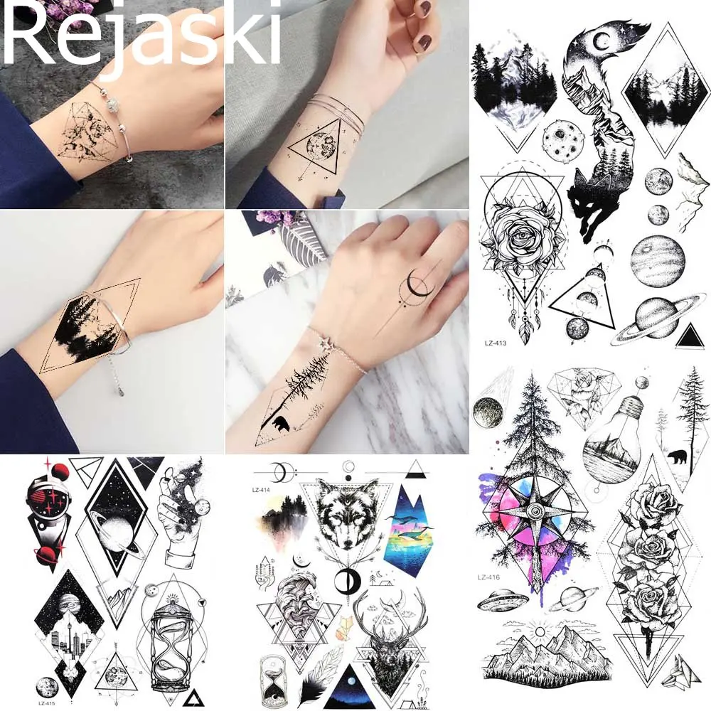 Rejaski 50 Pieces Wholesale Temporary Tattoo Mix Style Flower Fox Tatoo Body Arm Art For Men Women Fake 3D DIY Tattoo Stickers