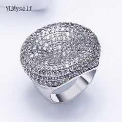 Wonderful big rings Pave setting cz crystal Gold white color luxury jewelry fast shipment large round shape finger ring