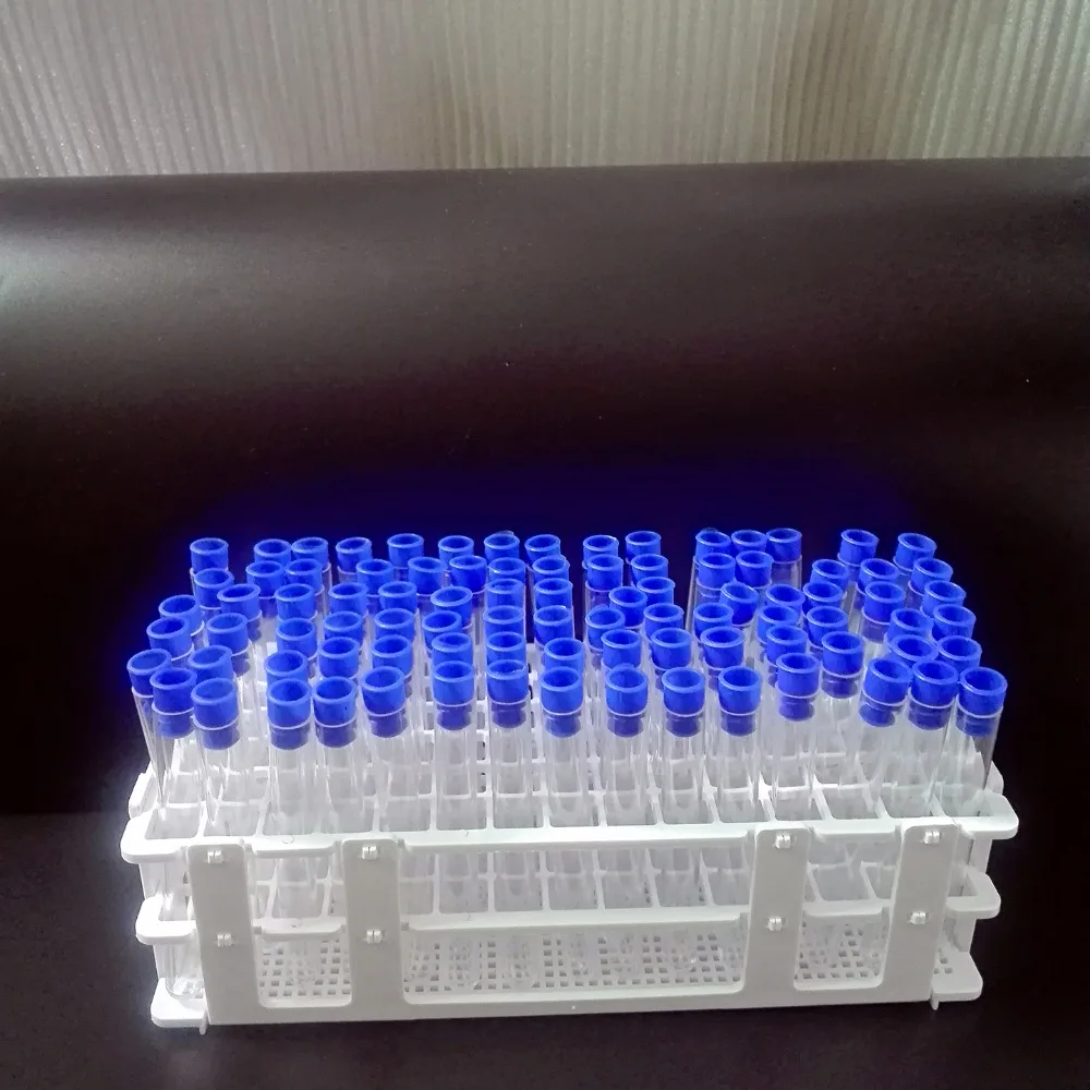 100pcs Laboratory Plastic Test Tubes 13x100mm (8ml) , With 1piece Tube Rack Of 90-holes