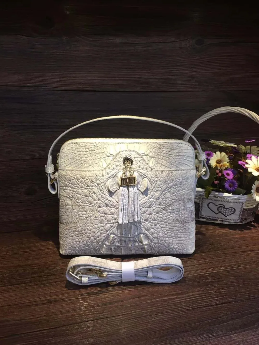 

2018 latest white color top quality 100% genuine real crocodile skin women tote shoulder cross body bag medium size top handle