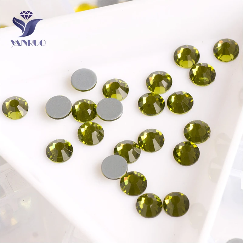 YANRUO 2028HF All Sizes Olivine Strass Flat Back Beauty Stones Crystal Hotfix Rhinestones For Dresses