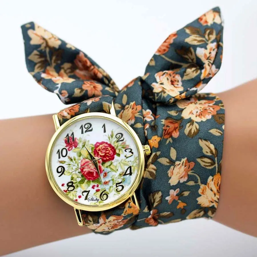 Shsby Brand Unique Ladies Flower Cloth Wristwatch Fashion Women Dress Watch High Quality Fabric Watch Sweet Girls Bracelet Watch