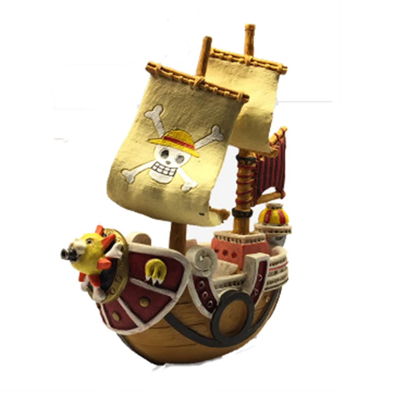 Cartoon Pirate King Melly Ship Landscape Aquarium Decor Resin Shipwreck Fish Tank Ornament For Fish Hide Reptiles Box Statue