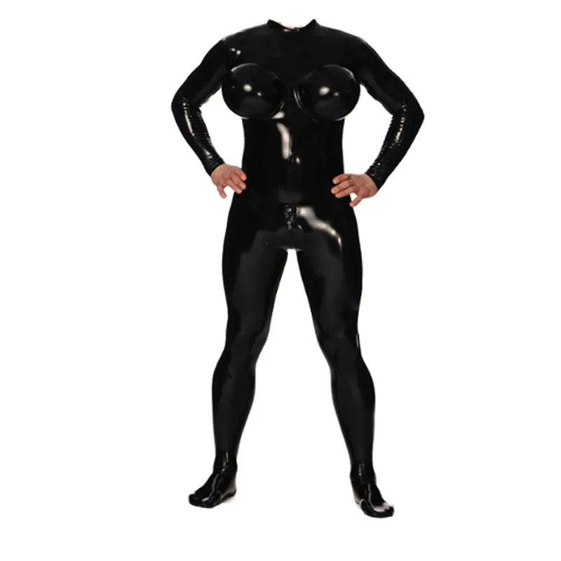 Latex Natural 100% Rubber Catsuit Sexy Wetlook Pure Inflated Black  Adult Men Cosplay Bodysuits Customize Size XXS-XXL