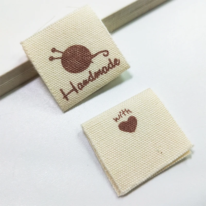 Sloobao 100pcs hand made with love Washable Cotton Clothing Labels Handmade printed Tags DIY Flag Labels For Garment Sewing