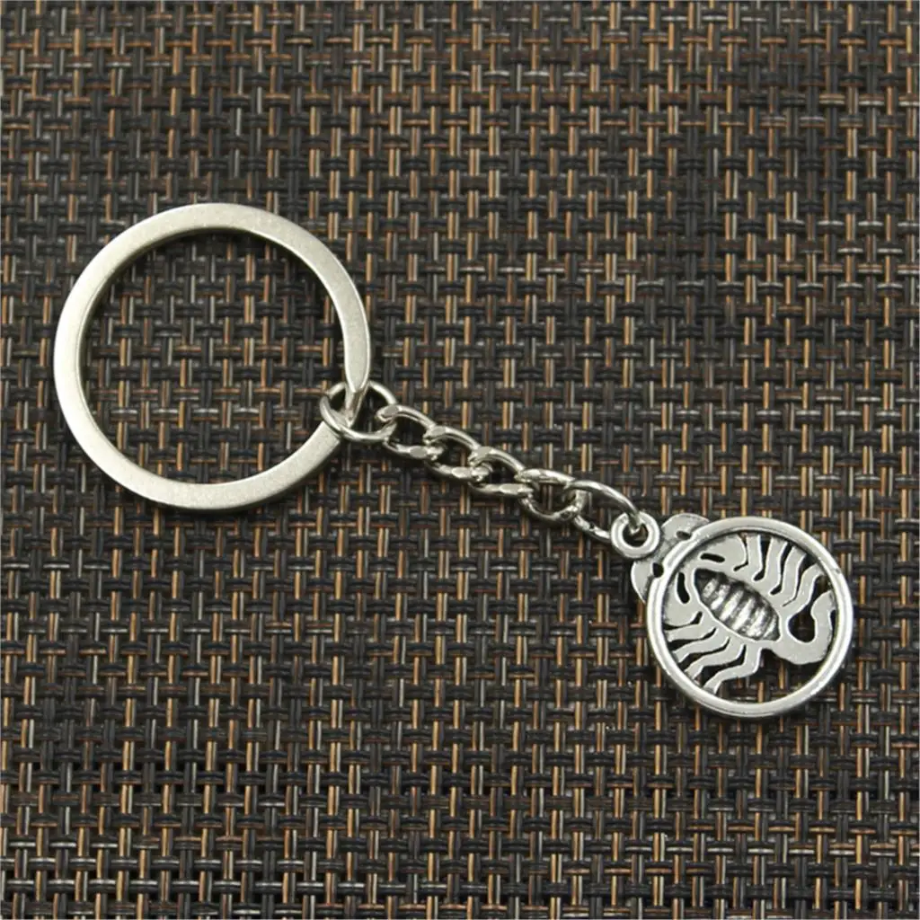 New Fashion Men 30mm Keychain DIY Metal Holder Chain Vintage Scorpion Scorpio Zodiac 26x19mm Silver Color Pendant Gift